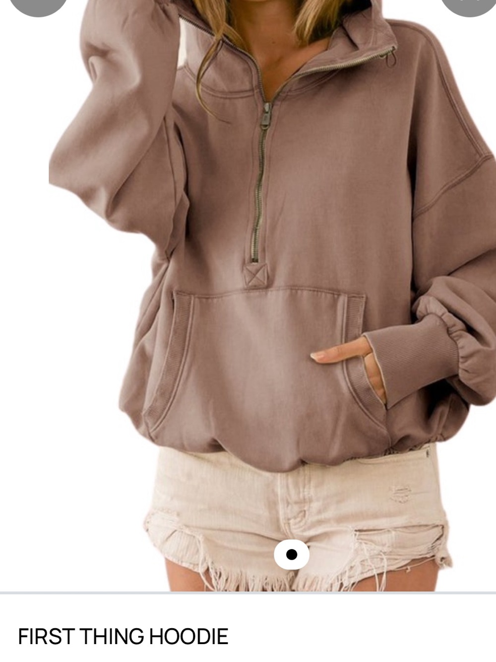 Zip-Neck Hoodie in taupe/Brown